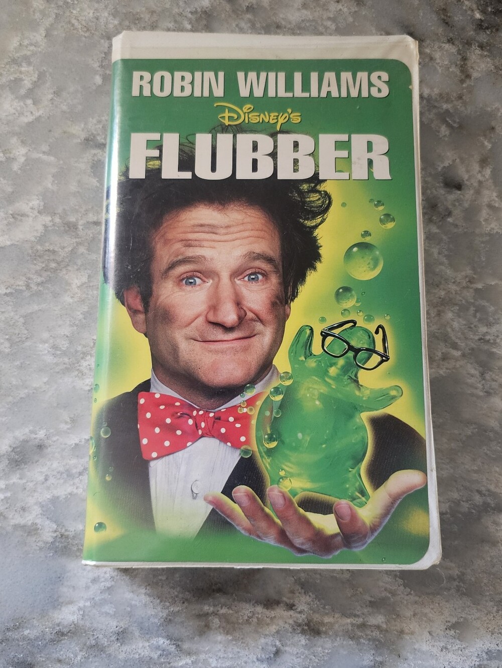 Disney Flubber VHS 1998 Robin Williams Blockbuster Rental Sticker Cracked Case